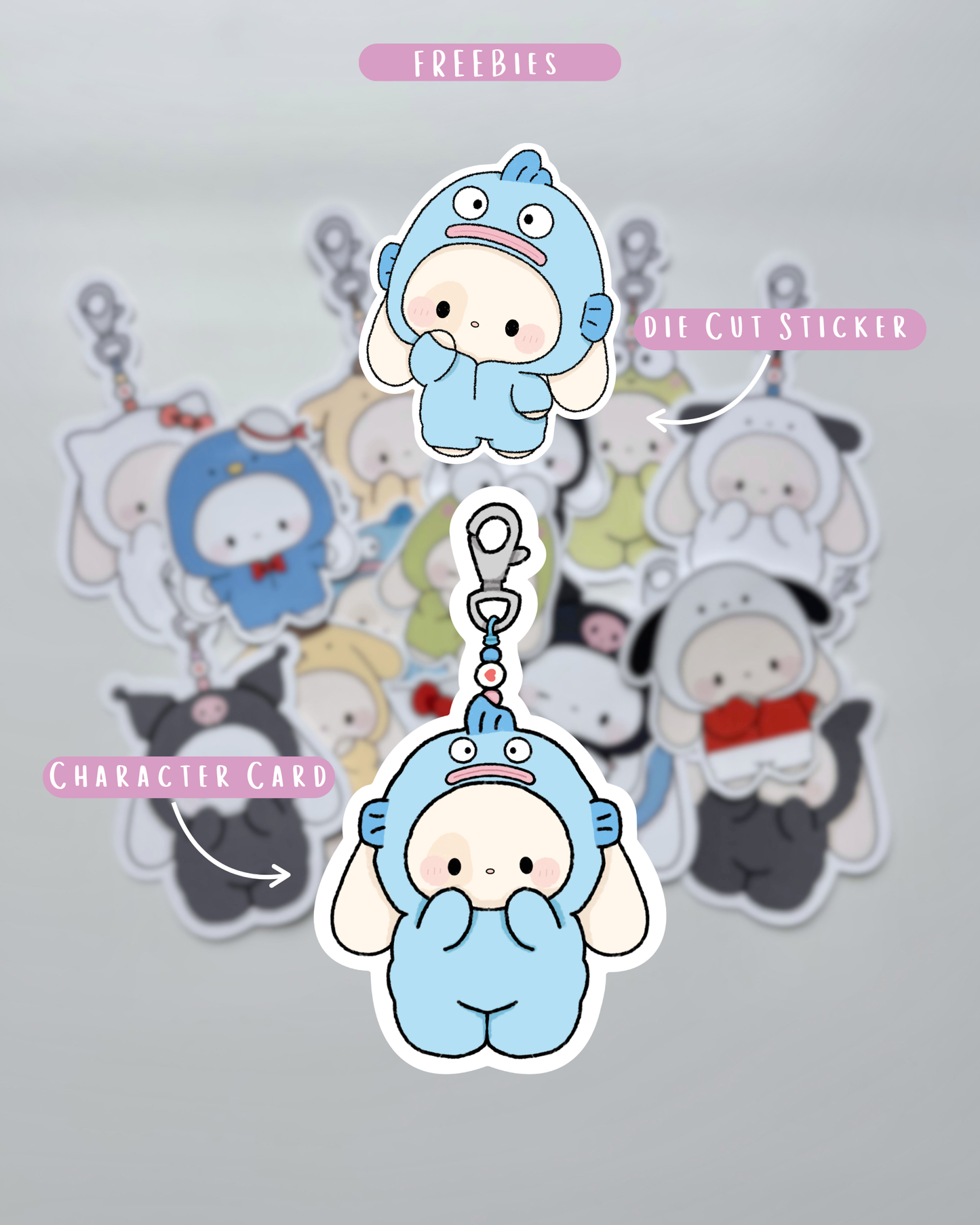 Blue Fish Pajama Bunny Plushie + Free Sticker & Character Card