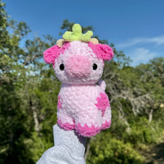 Crochet Strawberry Baby Cow Plushie