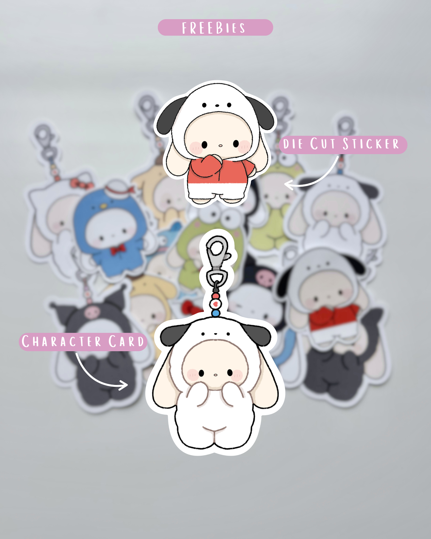 White Dog Pajama Bunny Plushie + Free Sticker & Character Card