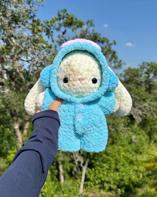 Blue Fish Pajama Bunny Plushie + Free Sticker & Character Card