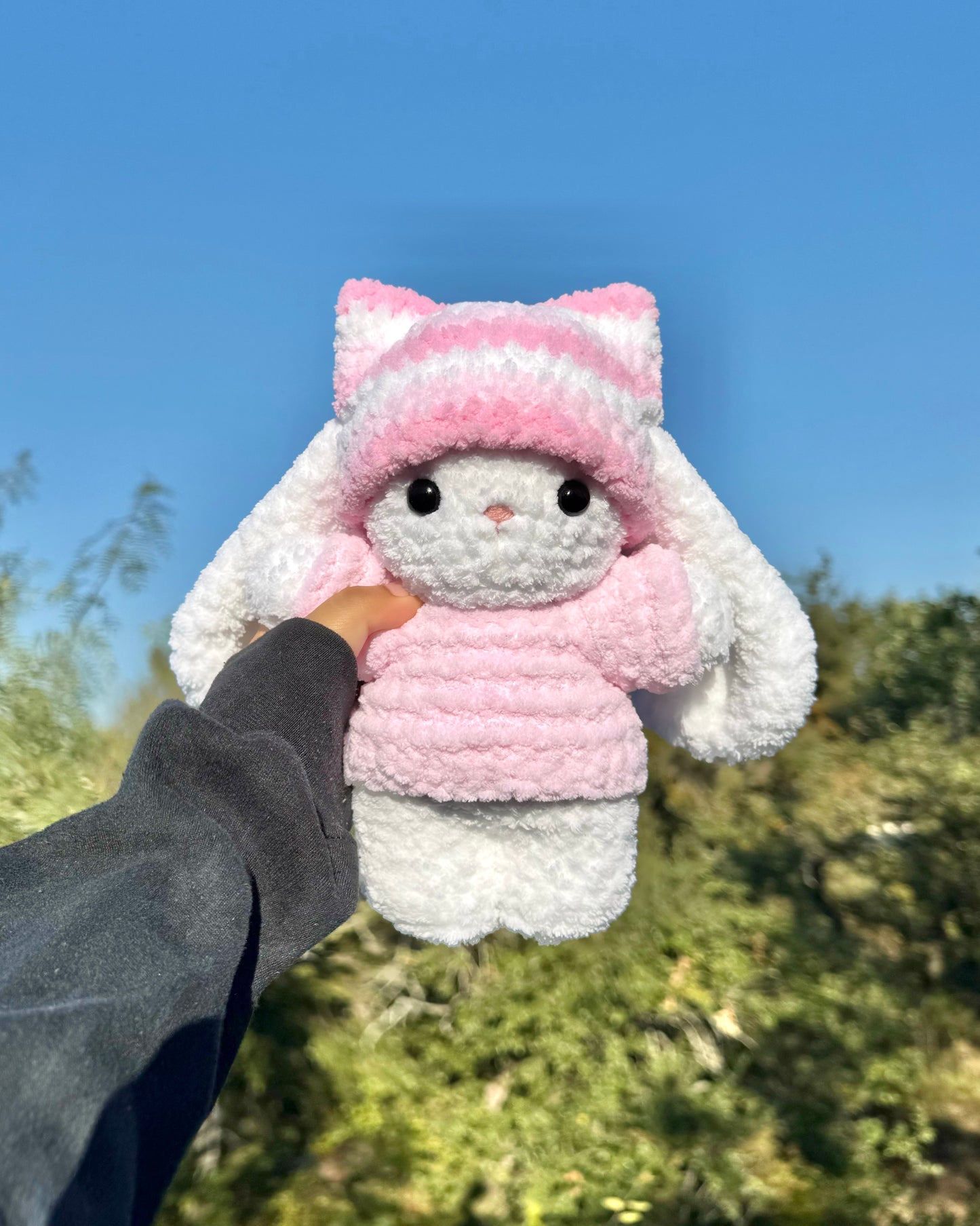 Crochet Cat Beanie & Sweater Bunny Plushie