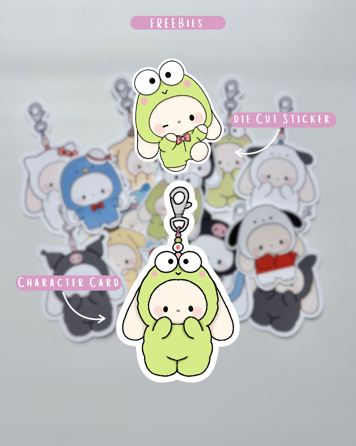 Green Frog Pajama Bunny Plushie + Free Sticker & Character Card