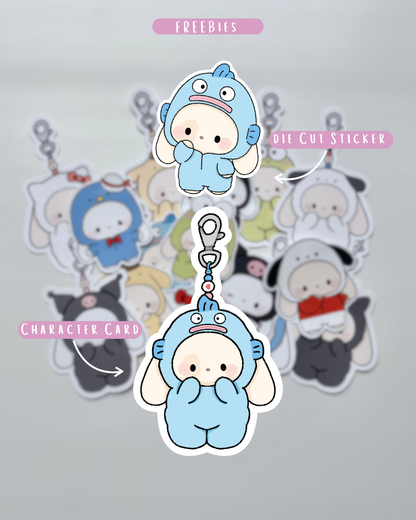 Blue Fish Pajama Bunny Plushie + Free Sticker & Character Card