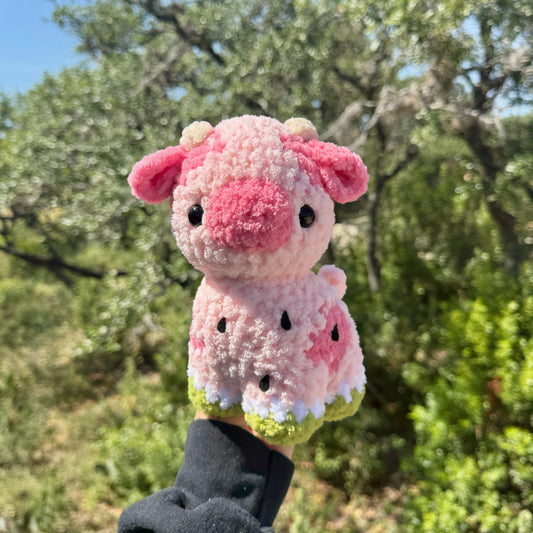 Crochet Watermelon Baby Cow Plushie