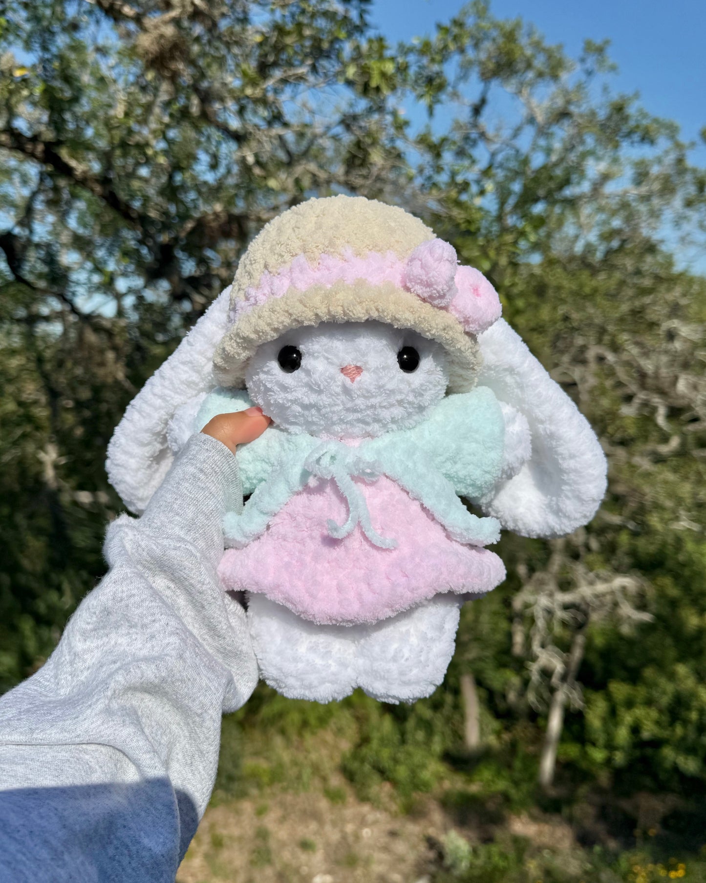 Crochet Sun Hat & Cardigan Bunny Plushie
