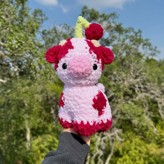 Crochet Cherry Baby Cow Plushie