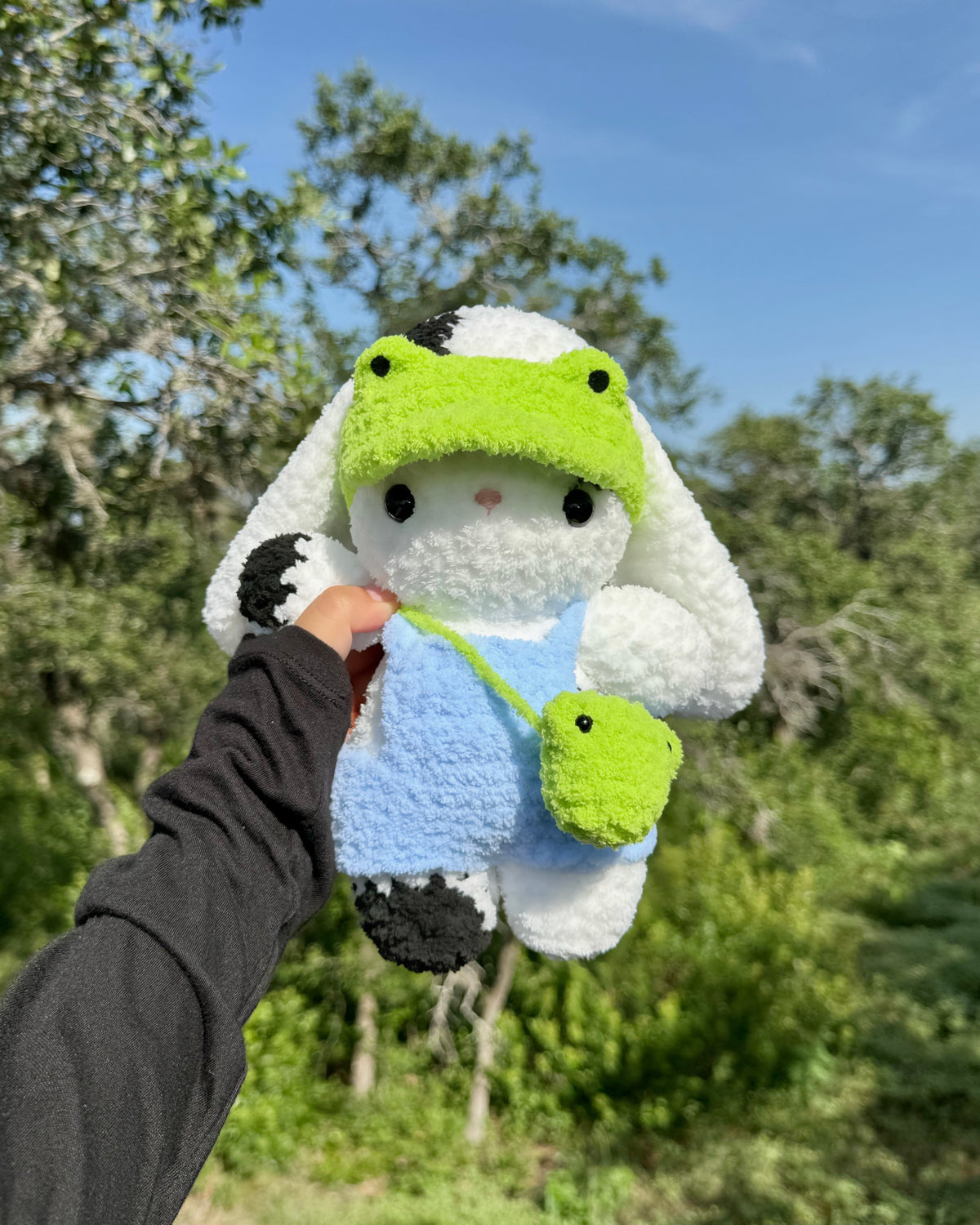 Crochet Frog Visor Bunny Plushie