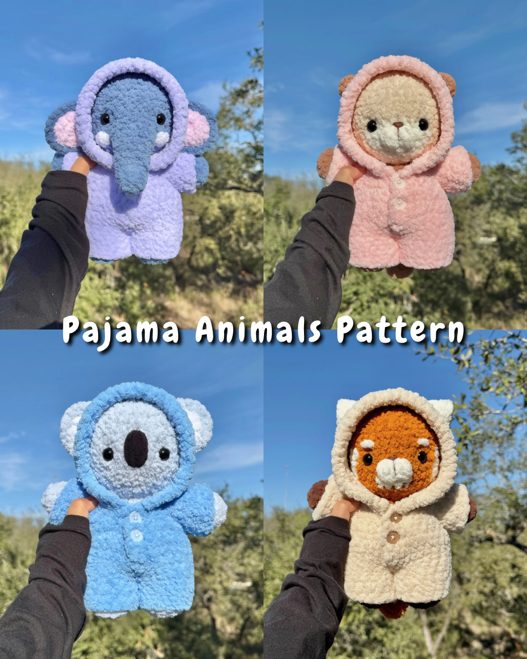 4 in 1 Pajama Animals Crochet Pattern | 4 Animals + Pajama
