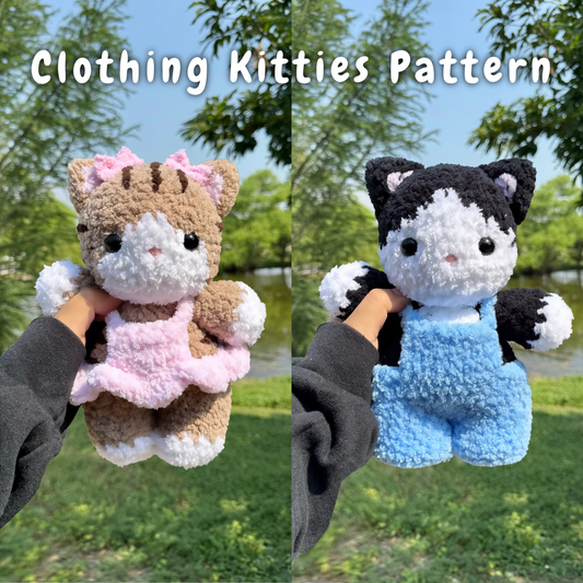 Clothing Kitties Crochet Pattern | Tabby Kitty + Tuxedo Kitty